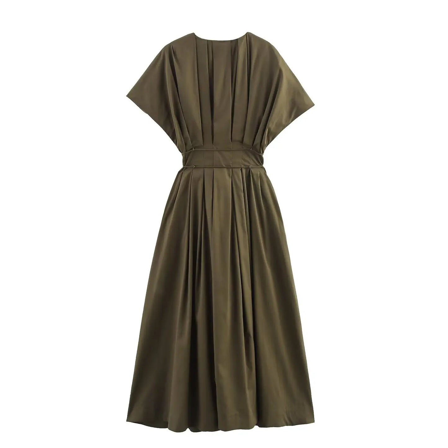 Short sleeve V-neck midi dress