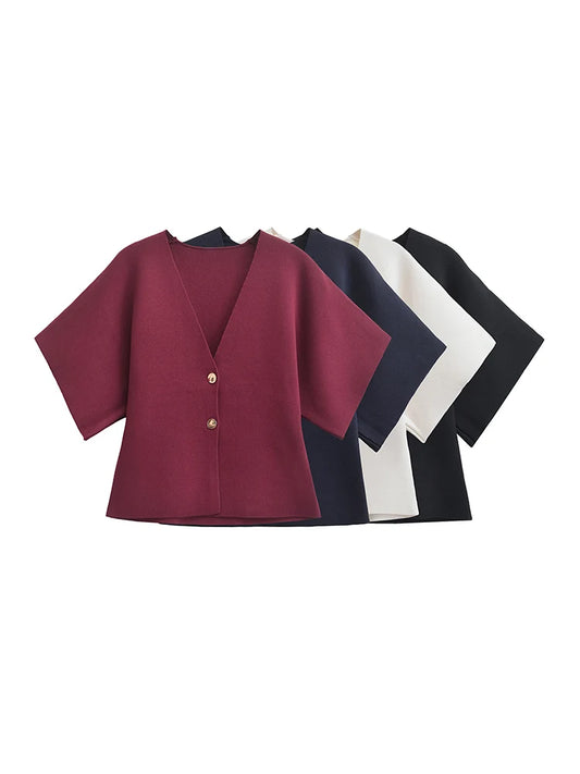 Short sleeve V neck knitted top