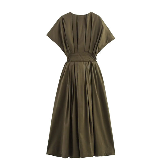 Short sleeve V-neck midi dress