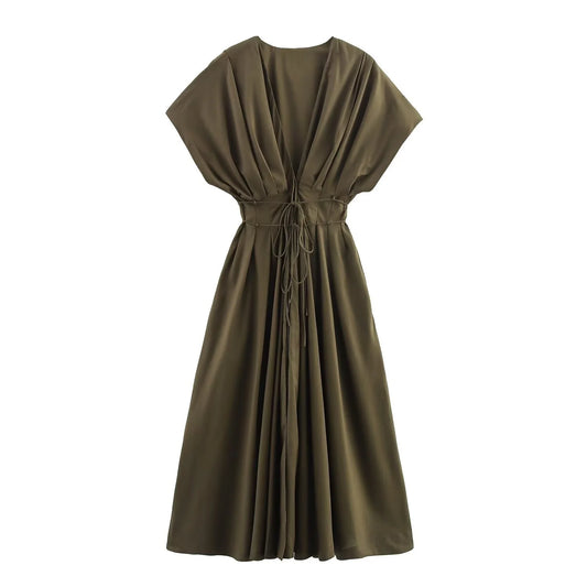 Short sleeve V-neck midi dress