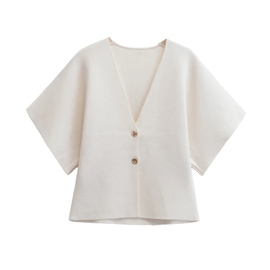 Short sleeve V neck knitted top